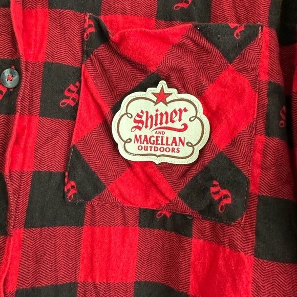 Magellan Shiner Bock Shirt Mens XXL Red Flannel Plaid Shiner Texas Long Sleeve - Picture 2 of 5